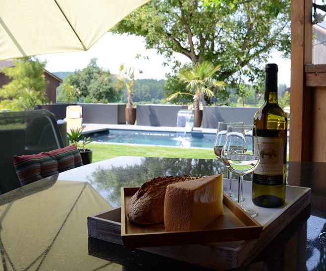 Nachher - Käseplatte und Wein im Garten mit Pool, St Gallen