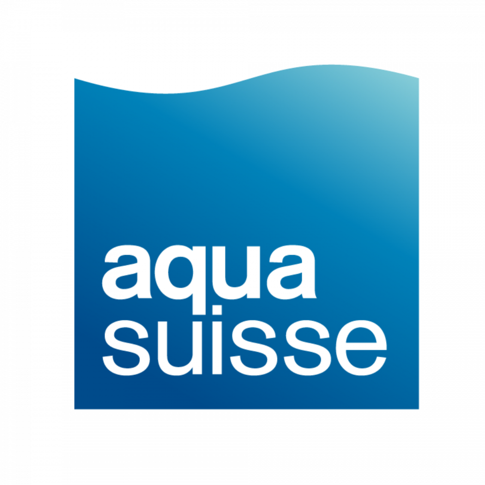Aqua Suisse Logo auf blauem Hintergrund