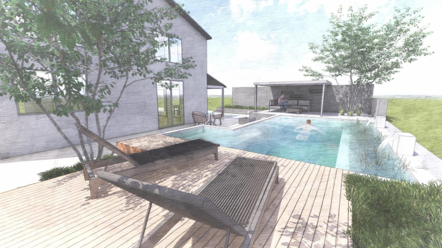 Moderner Garten mit Pool und Terrasse