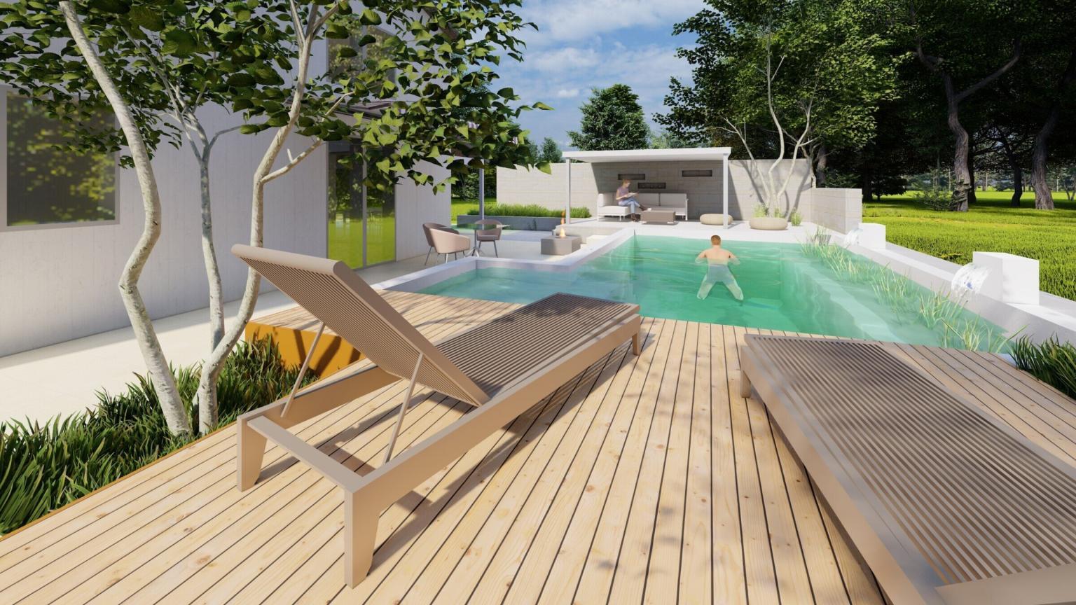 Moderner Garten mit Pool und Terrasse