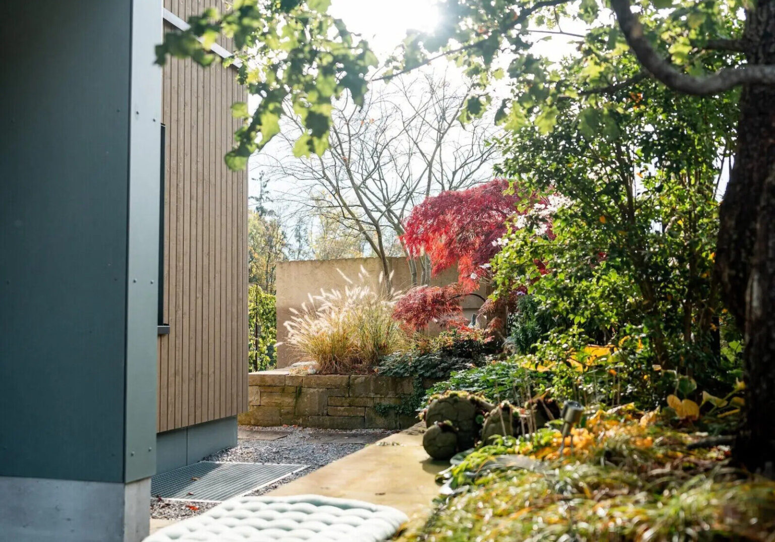 Moderner Garten im Sonnenlicht