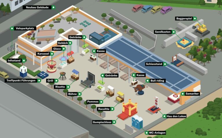 Übersicht Plan mit Stationen und Attraktionen.